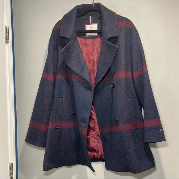 Tommy Hilfiger Plaid Double Breasted Coat Women size Large - Picture 6 of 15